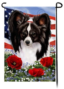 Patriotic Flowers Garden Flag - Black and White Papillon - Picture 1 of 1