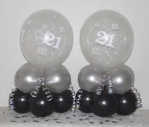 21st Birthday 2 / 6 / 12 Pack Table Balloon Decoration Display Kit Silver/Black - Picture 1 of 7