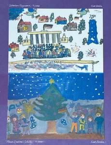 Vintage Deutsche Kinderzeichnungen Kunstdruck Mauerfall Historisch - Bild 1 von 4
