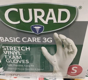 CURAD Basic Care 3G Stretch Vinyl Exam Gloves, Size Small Soft Flexible Easy Fit - Picture 1 of 3