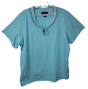 Susan Graver Style Women's Light Blue Short Sleeve Shirt Detailed Neck Size 3X - Picture 1 of 8