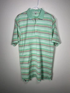 Camisa polo Peter Millar para hombre M verde, naranja, blanco, azul a rayas, 100 % algodón - Imagen 1 de 6