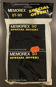 Cartucho de 8 vías Memorex 8T-90 90 minutos paquete de 2 cintas en blanco nuevo bolsa abierta - Imagen 1 de 2
