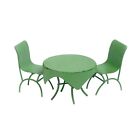 Fairy Garden Table, Green Metal Table & Chairs Miniature Set 3 Pcs, Fairy Decor