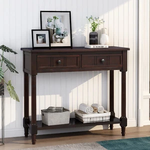 Console Table 35" Sofa Table with Two Storage Drawers and Bottom Shelf - Picture 1 of 25
