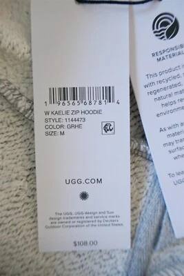 NUEVO CON ETIQUETAS UGG Kaelie Cremallera Frontal Sudadera con Capucha Suéter Gris Jaspeado Mujeres M o L Ligero Recortado Foto 1 de 4