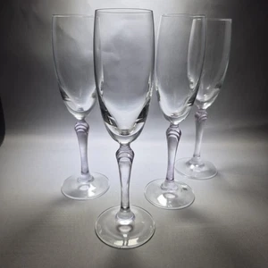 4 Amethyst Purple Floral Stem Champagne Flutes  Glasses 120ml 22cm 8¾" - Picture 1 of 9