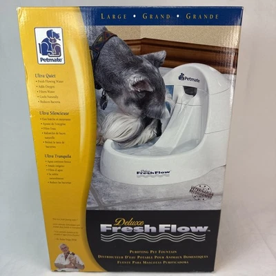 Petmate Deluxe Fresh Flow Dog and Cat Water Fountain Large White Filtered NEW - Image 1 of 4