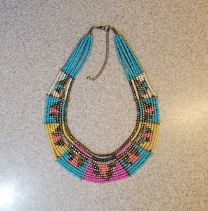 Southwestern Multi Strand Graduated Strands Beaded Bib Collar 16in Necklace - Picture 1 of 7