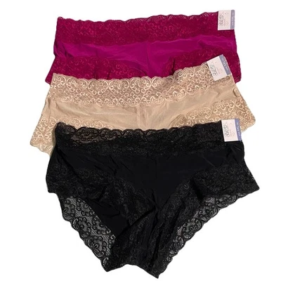 Женские кружевные трусики Gilligan O'Malley (3) XXL 18 бежевые черные розовые для мальчика короткие *новые из старых запасов - Изображение 1 из 4