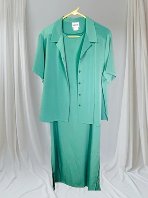 Bon Worth Women's 2 Pc Outfit Olive green Tank Dress Short Sleeve Cover Size M - Image 1 of 4