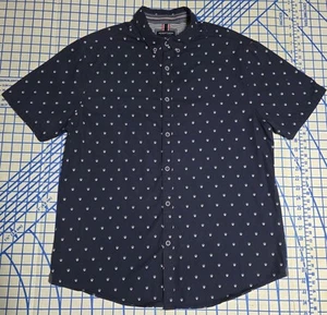 DENIM & FLOWER Ricky Singh Navy Skull Print Short Sleeve Shirt Mens Size XL Slim - Picture 1 of 6