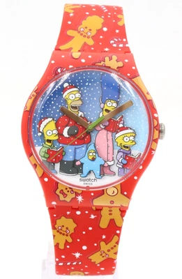 Novo Relógio Suíço Swatch Os Simpsons WONDROUS WINTER WONDERLAND 41mm SUOZ361 - Imagem 1 de 4