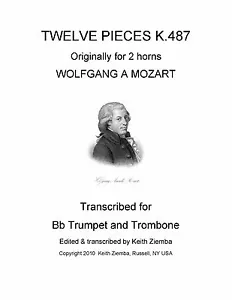 Mozart 12 Horn Duets K.487 trans for Trumpet & Trombone Duet New arr. K. Ziemba - Picture 1 of 4