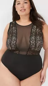 Lane Bryant Black Mesh & Lace Bodysuit w/ Microfiber Bottom Plus Size 26/28, 4X - Picture 1 of 7