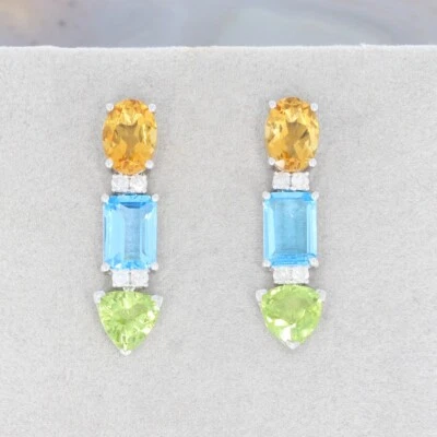 Wert 1170 € Brillant Topas Peridot Citrin Ohrringe 750 18 Karat Weiß Gold - Bild 1 von 4
