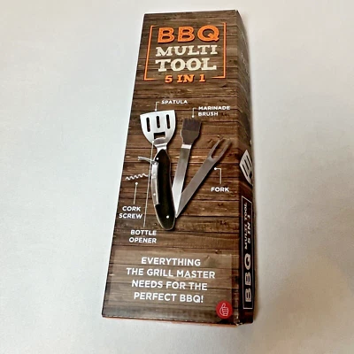 Multiherramienta barbacoa 5 en 1. Espátula, cepillo, tenedor, tornillo de corcho, abrebotellas. Estuche. Nuevo sin etiquetas Foto 1 de 4