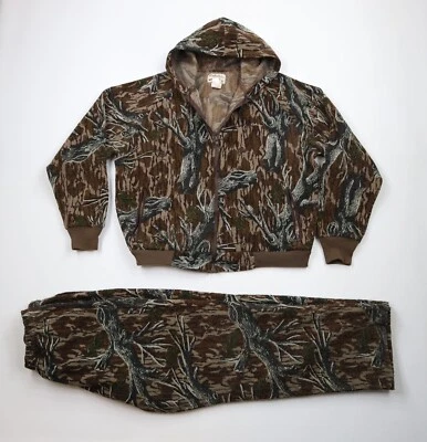 Vintage 80s Cabelas Mens XL Mossy Oak Camouflage 2 Piece Hunting Suit Hoodie USA - Image 1 of 4