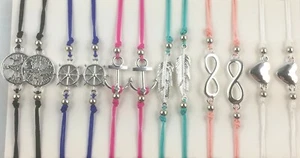 Assorted Charms Tree of Life Wheel Anchor Leaf Infinity Heart Surfer Bracelet - Picture 1 of 4