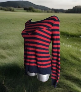 AMERICAN EAGLE RED/BLACK STRIPED SWEATER- WOOL BLEND - SIZE L LARGE - Picture 1 of 10