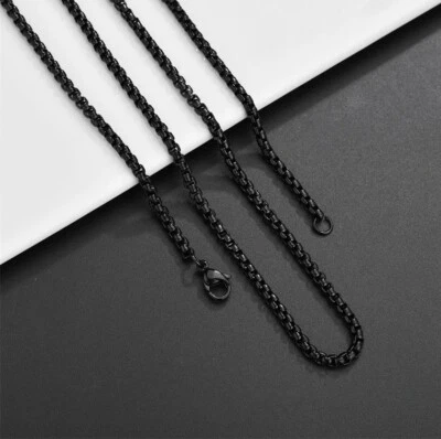 60cm | 2,5 mm | Schwarze Halskette Herren Edelstahl Wasserfest Venezianerkette - Bild 1 von 2