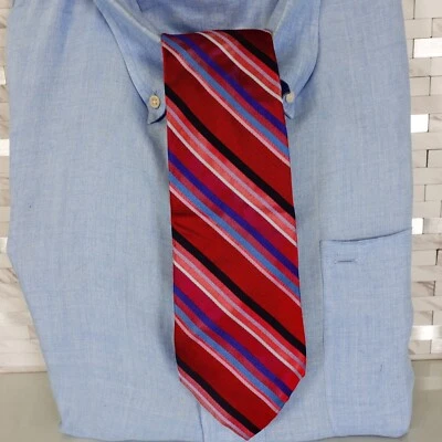 GAP Neck Tie Mens Red Blue Striped Silk Suit Bright Bold Summer Modern Casual - Image 1 of 4