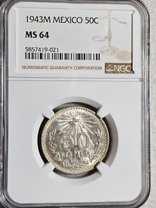 Mexico 50 Centavos 1943 M NGC MS 64 - Picture 1 of 2