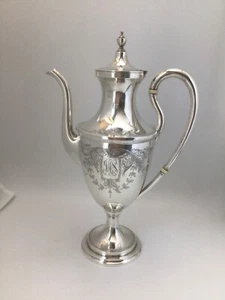 Antique - S.Kirk & Son - “Mayflower” Coffee Pot - Sterling Silver w/Mono 11” - Picture 1 of 11