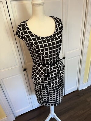 WORTHINGTON карьера платье женщин размер 4 черный белый сетки оболочка подпоясанный - Изображение 1 из 4