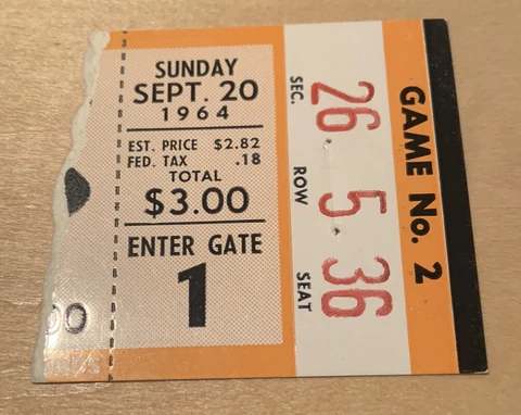 9/20/64 BOSTON PATRIOTS @ BUFFALO BILLS AFL TICKET STUB @ War Memorial Stadium Cover