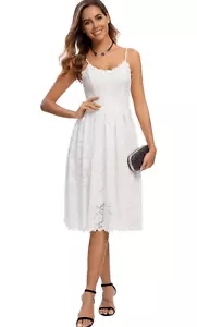 NEW Sleeveless Sundress Crewneck Flowy Maxi Dress Pockets M - Picture 1 of 4