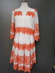 Angoor Stufenkleid Neu A-Form Weiß Orange Falten Lochmuster 3/4 Arm 40 Z10-41 - Bild 1 von 4