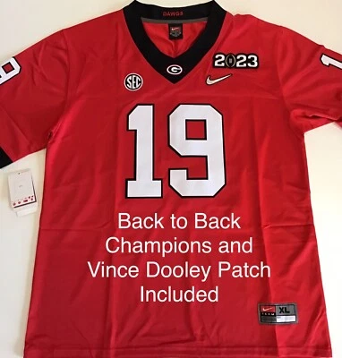 Brock Bowers #19 Georgia Football Red Jersey, All Stitched. 2023 Playoff Patch - Image 1 of 4
