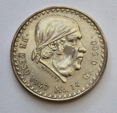 1947 Mexico .500 Silver Un One Peso Coin - Image 1 of 2