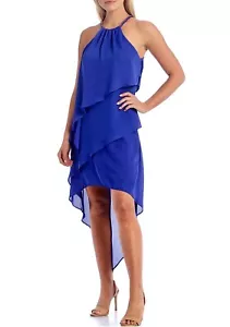 NWT Laundry Shelli Segal Blue Violet Chiffon Tiered Halter Hi-low Dress Size 4 - Picture 1 of 23