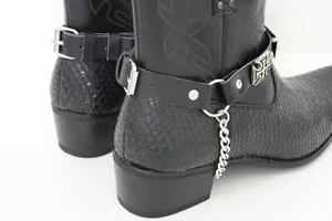 Botas de motociclista para hombre par de cadenas de metal plateado cuero 2 correas dijes cruzados motocicleta - Imagen 1 de 22