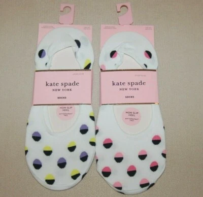 Nuevo con etiquetas Lote de 2 Calcetines Tacón Antideslizantes Kate Spade Patrón Lunares No Show Foto 1 de 2
