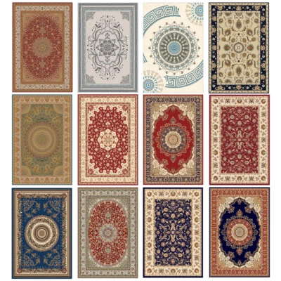 Traditional Oriental Persien Area Rug Crystal Velvet Carpet Medallion Mat Runner - Image 1 of 4