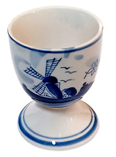 Vintage Delft Blue Holland Farm Design Art Porcelain Egg Cup Trinket Collectible