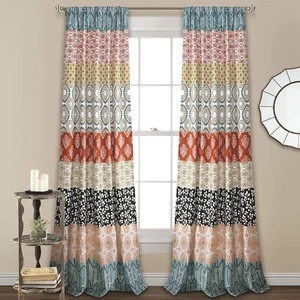 Bohemian Stripe Window Curtain Panels Pair 52" W X 84" L Turquoise & Orange - Picture 1 of 5