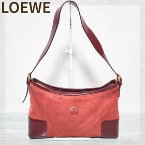 Authentic LOEWE Anagram Suede Leather Shoulder Bag Red Purple Used F/S FromJapan - Picture 1 of 11