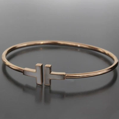Tiffany T Wire Shell Bracelet 17cm K18PG Box Finished Bangle Mother of Pearl New - Image 1 of 4