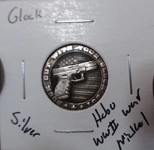 HOBO Rock Out With Your Glock Out Pistol Made A From REAL Silver Nickel SIGNED - Picture 1 of 2
