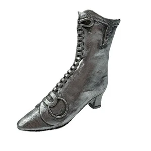 Vintage Victorian Lace Up Boot Shoe Mini Collectible Statue Silver Paint - Picture 1 of 10