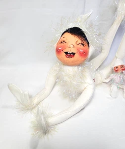 VINTAGE Annalee Elfe WEISS FROSTIGES WINTERLAMETTA 22" Regal Sitter Plus Little One - Bild 1 von 24