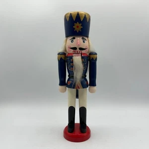Soldado de madera Navidad Cascanueces pintado a mano azul dorado 10" de alto - Imagen 1 de 8