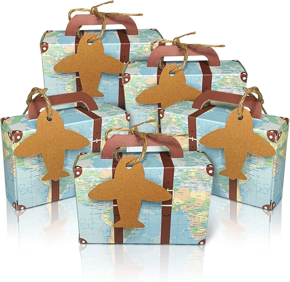 20pc Party Favor Candy Box World Map Mini Suitcase Favor Box Vintage Craft