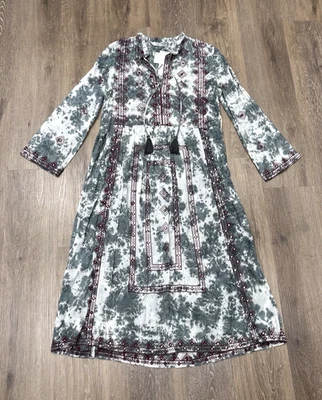 Vestido Zara Mujer Pequeño Túnica Caftán Tie Dye Bordado Midi Boho NUEVO Foto 1 de 4