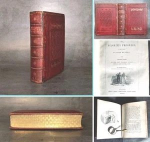 Rare Delux Gauffered Pilgrim's Progress John Bunyan Burgundy Leather London Bohn - Imagen 1 de 24