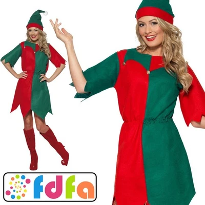 Smiffys Christmas Elf Tunic & Hat Adults Xmas Festive Ladies Fancy Dress - Image 1 of 4
